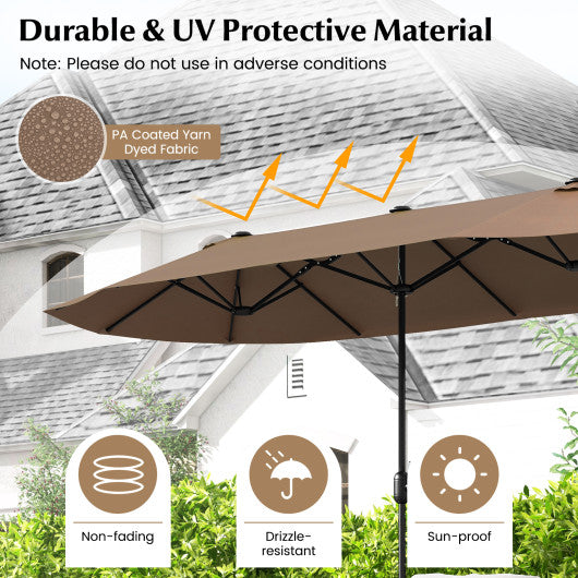 13FT Double-sided Patio Twin Table Umbrella with Crank Handle-Tan