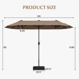 13FT Double-sided Patio Twin Table Umbrella with Crank Handle-Tan