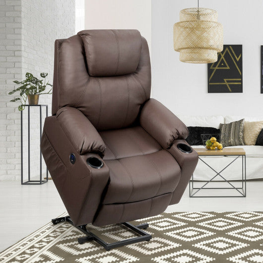 Electric Power Lift Leather Massage Sofa-Brown