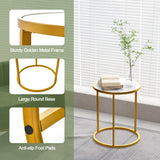 16 Inch Marble Top Round Side Table with Golden Metal Frame for Living Room Bedroom-Set of 2