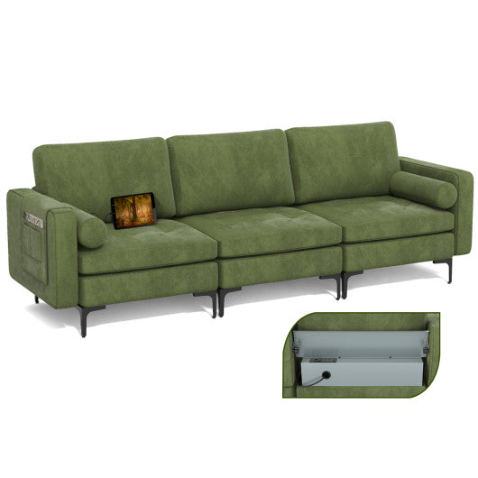 Modular 3-Seat Sofa Couch with Socket USB Ports and Side Storage Pocket-Green