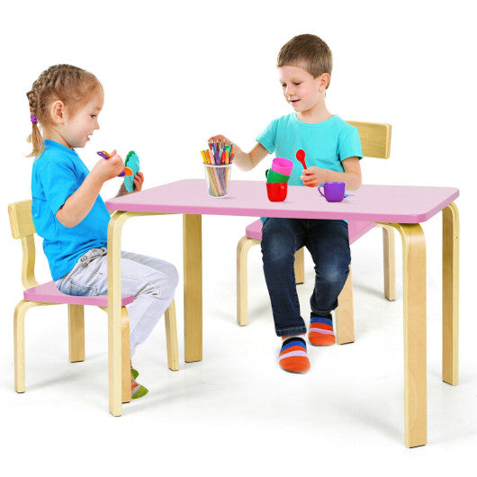 3 Piece Kids Wooden Activity Table and 2 Chairs Set-Pink
