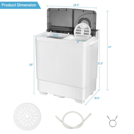 26 Pound Portable Semi-automatic Washing Machine with Built-in Drain Pump-Gray