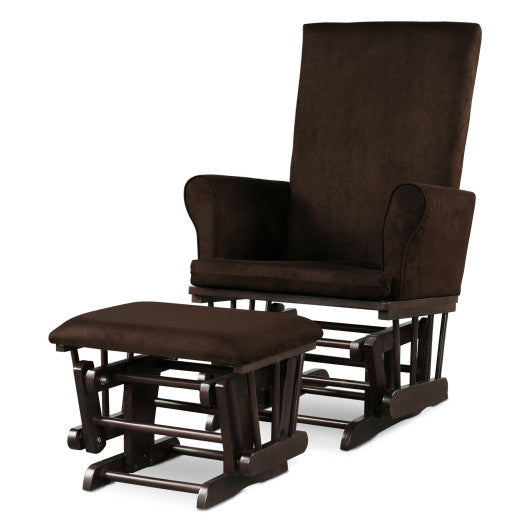 Baby Nursery Relax Rocker Rocking Chair Glider and Ottoman Cushion Set-Brown