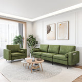 Modular 3-Seat Sofa Couch with Socket USB Ports and Side Storage Pocket-Green