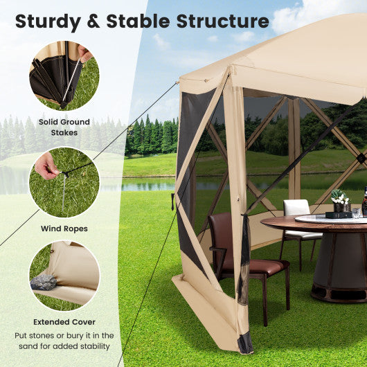 11.5 X 11.5 FT Pop-up Screen House Tent with Portable Carrying Bag-Coffee