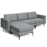 Modular L-shaped Sectional Sofa with Reversible Chaise and 2 USB Ports-Dark Gray