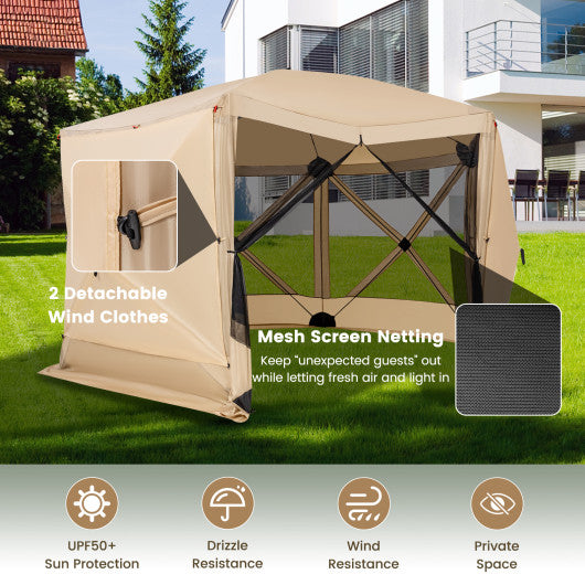 11.5 X 11.5 FT Pop-up Screen House Tent with Portable Carrying Bag-Coffee