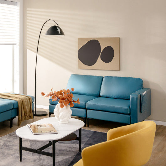 Modular L-shaped Sectional Sofa with Reversible Chaise and 2 USB Ports-Blue