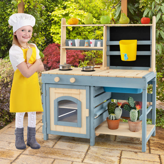 2-In-1 Outdoor Mud Kitchen with Faucet and Extra Chalkboard