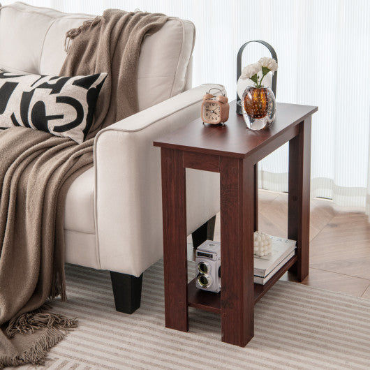 2-Tier Modern Compact End Table with Storage Shelf-Brown