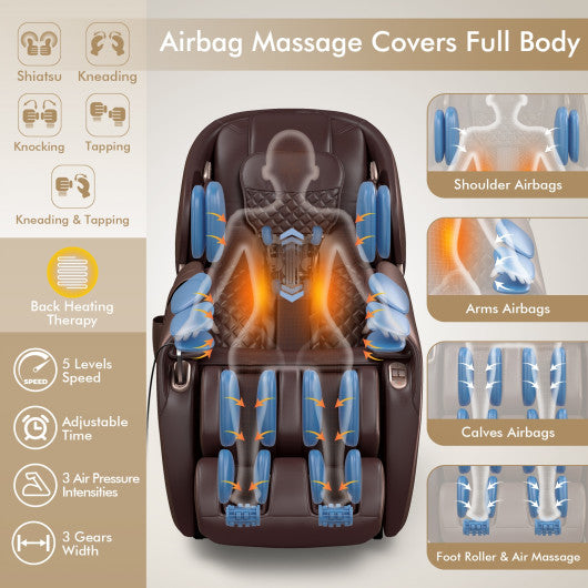 Relaxe Zero Gravity Shiatsu Massage Chair with Heating (SL-Track)-Brown