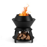 20 Inch Patio Fire Pit Metal Camping Fire Bowl with Pot Holder and Storage Shelf-Black