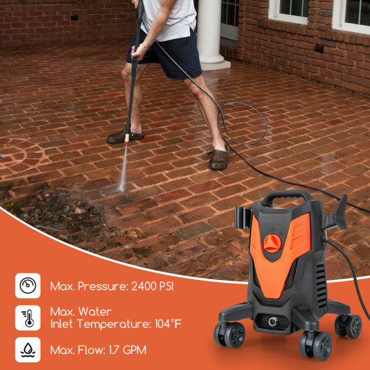 2400 PSI Electric Pressure Washer with 4 Universal Wheels-Orange