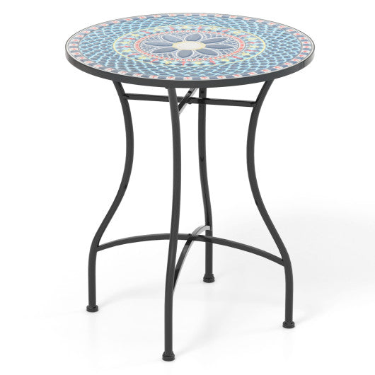 24 Inch Patio Bistro Table with Ceramic Tile Tabletop-Multicolor