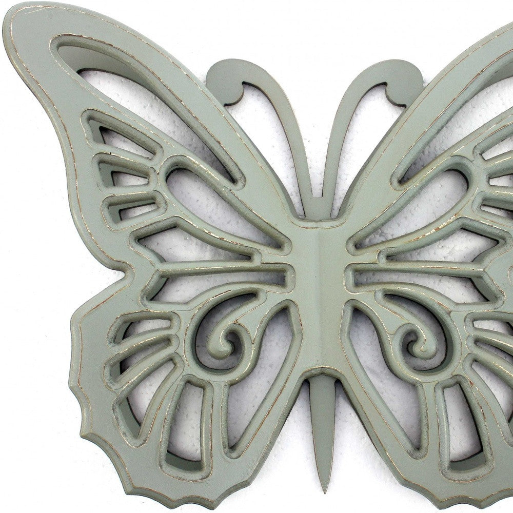 23" X 19" X 4" Gray Rustic Butterfly Wooden  Wall Decor