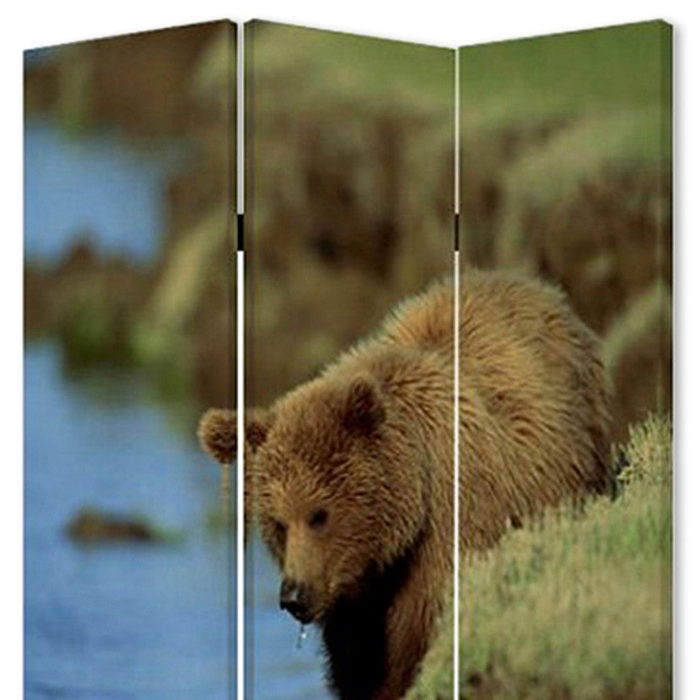 48" X 72" Multi Color Wood Canvas Bear  Screen