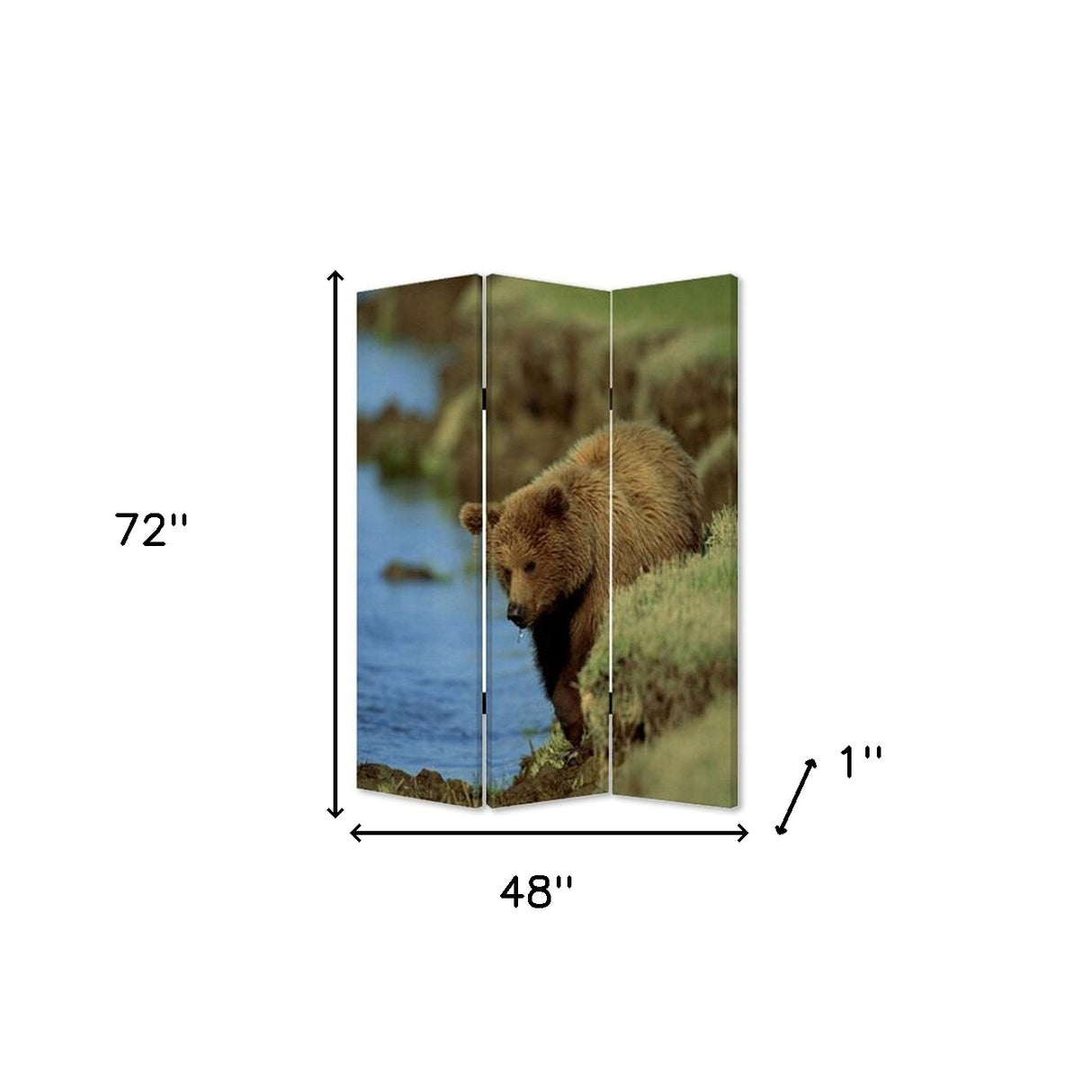 48" X 72" Multi Color Wood Canvas Bear  Screen