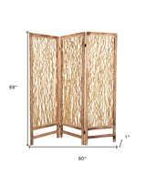 60 X 69 Brown 3 Panel Wood Foldable  Screen