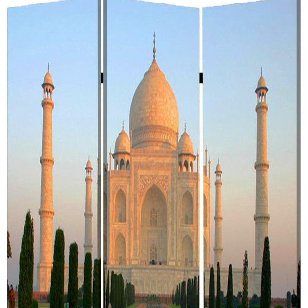 48" X 72" Multi Color Wood Canvas Taj Mahal  Screen