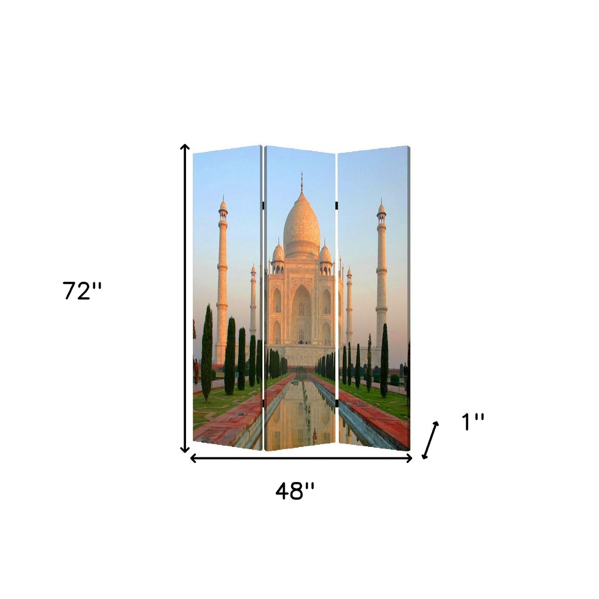 48" X 72" Multi Color Wood Canvas Taj Mahal  Screen