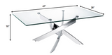 47" Clear And Silver Glass And Steel Coffee Table