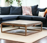 42" Dark Gray And Rust Concrete And Iron Square Coffee Table