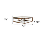 42" Dark Gray And Rust Concrete And Iron Square Coffee Table