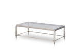 55" Clear And Silver Glass And Steel Coffee Table