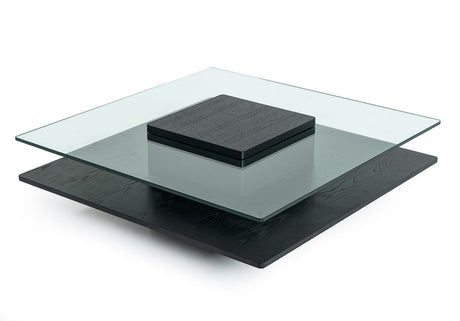 14" Oak Mdf  Glass  And Veneer Coffee Table