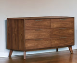 51" Brown Solid and Manufactured Wood Six Drawer Double Dresser