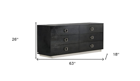 63" Black Six Drawer Double Dresser