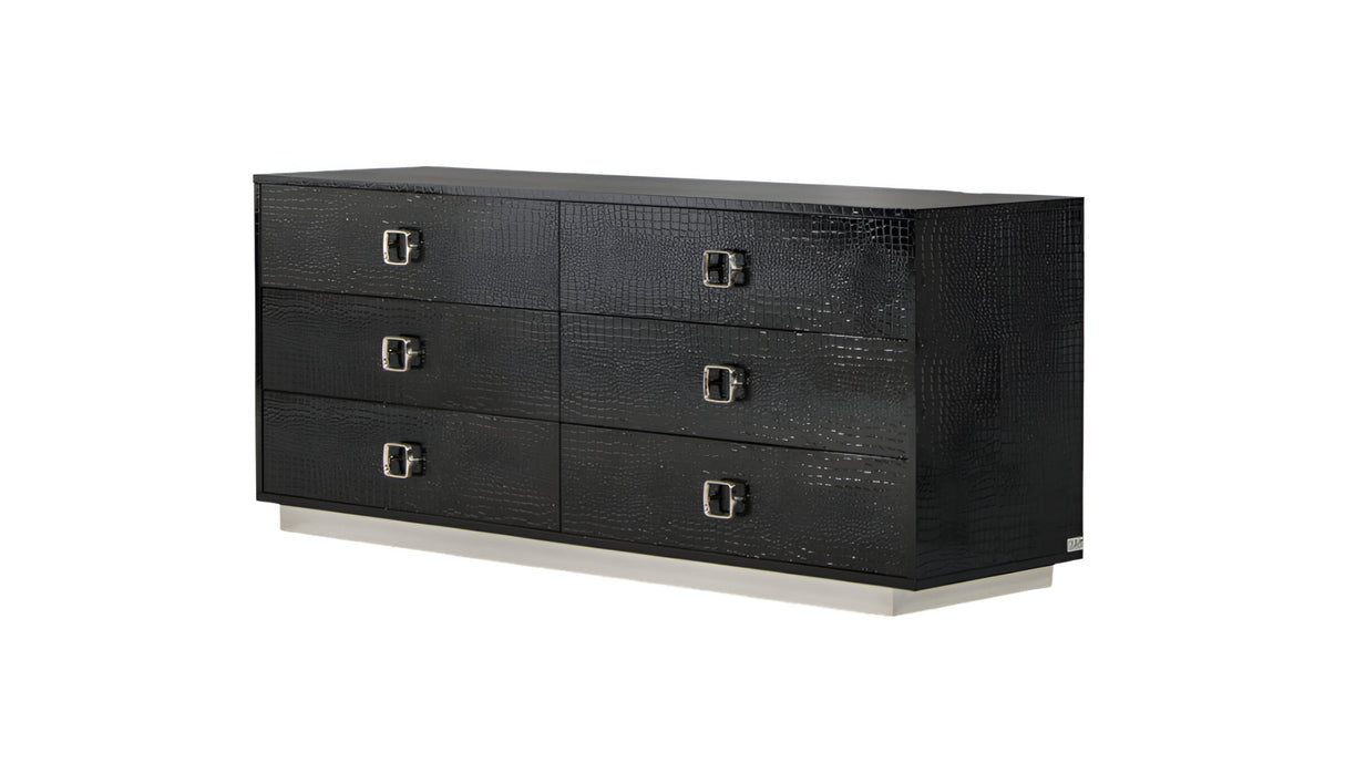 63" Black Six Drawer Double Dresser