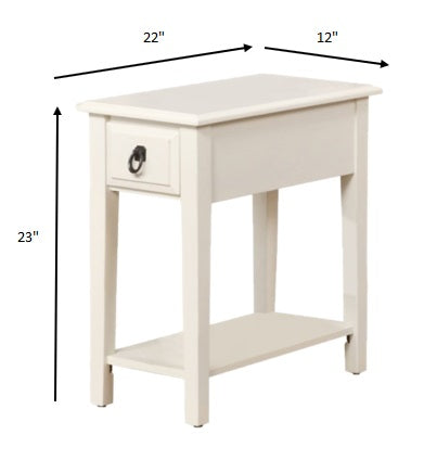 23" White Solid Wood End Table With Drawer And Shelf