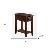 23" Brown Solid Wood End Table With Drawer And Shelf