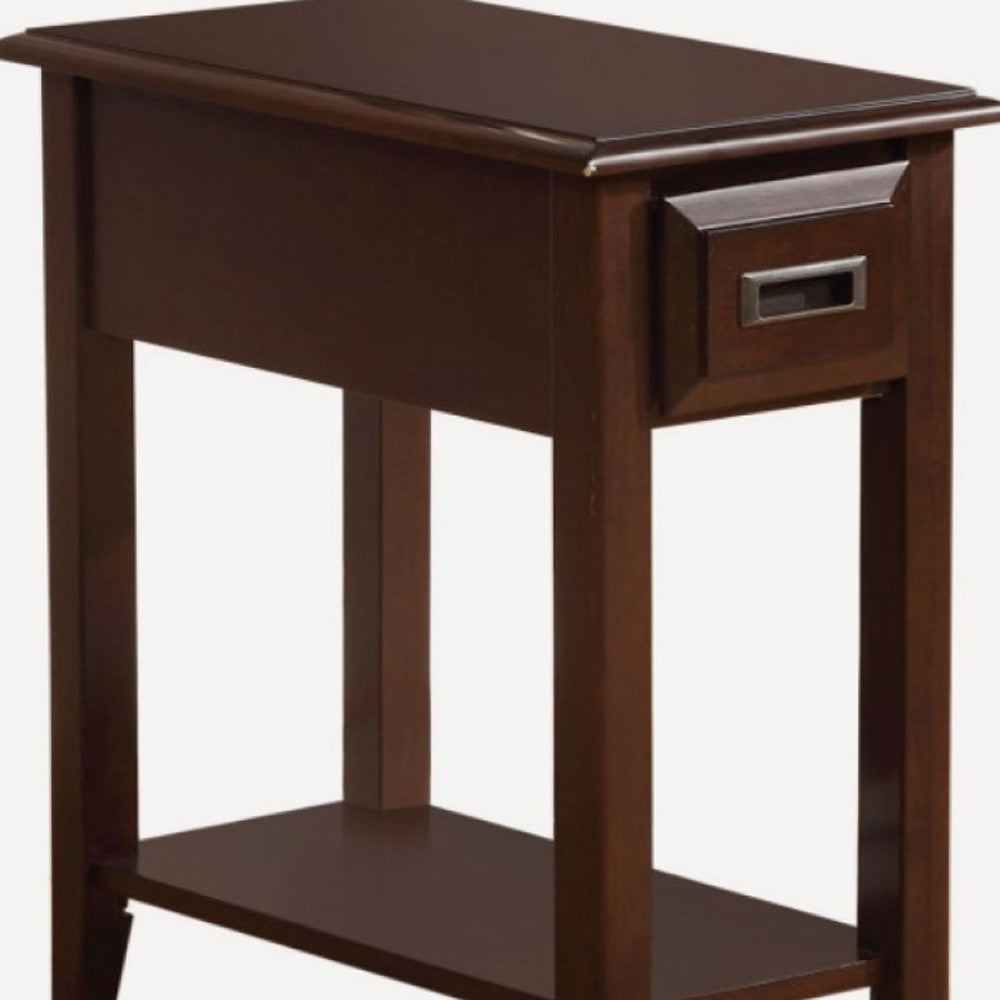 23" Brown Solid Wood End Table With Drawer And Shelf