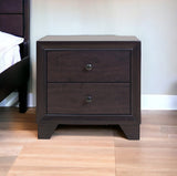 22" Espresso Two Drawers Solid Wood Nightstand