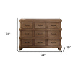 44" Brown Solid Wood Nine Drawer Triple Dresser