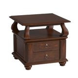 26" Brown Solid Wood Square End Table With Two Drawers And Shelf