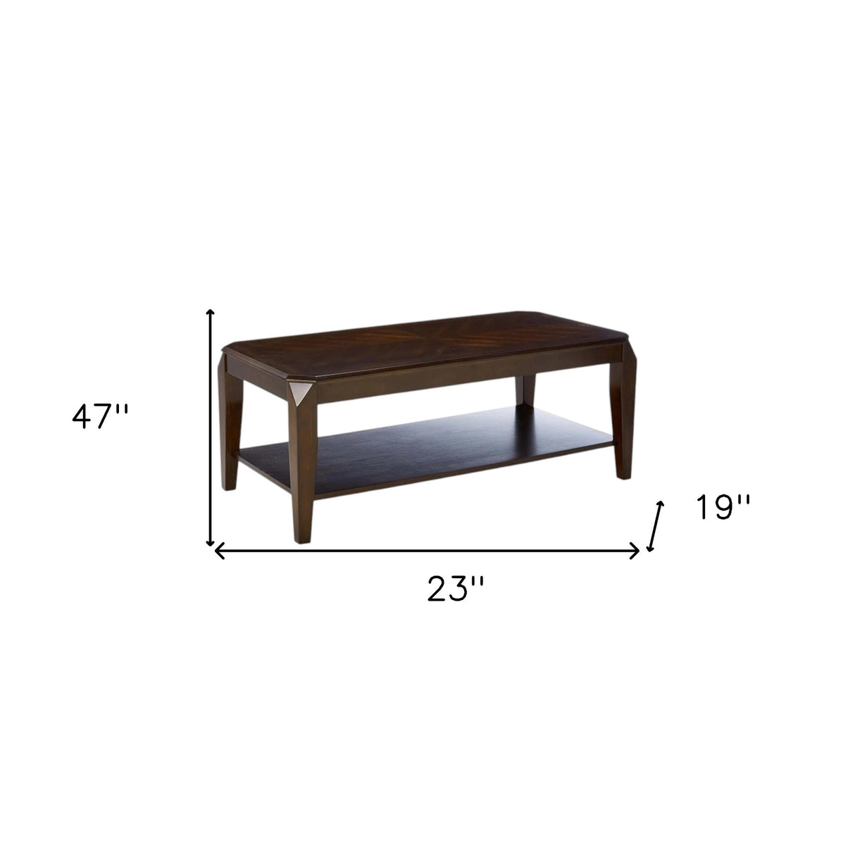 Set of 3 23" Solid Wood Brown Coffee Table With Shelf and End Tables