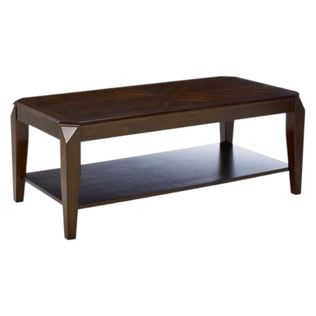 Set of 3 23" Solid Wood Brown Coffee Table With Shelf and End Tables