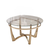 35" Clear And Champagne Glass And Metal Round Coffee Table