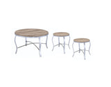 19" Gray And Brown Wood And Stainless Steel Round End Tables