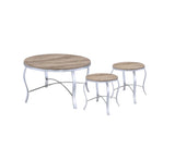 19" Gray And Brown Wood And Stainless Steel Round End Tables