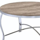 19" Gray And Brown Wood And Stainless Steel Round End Tables