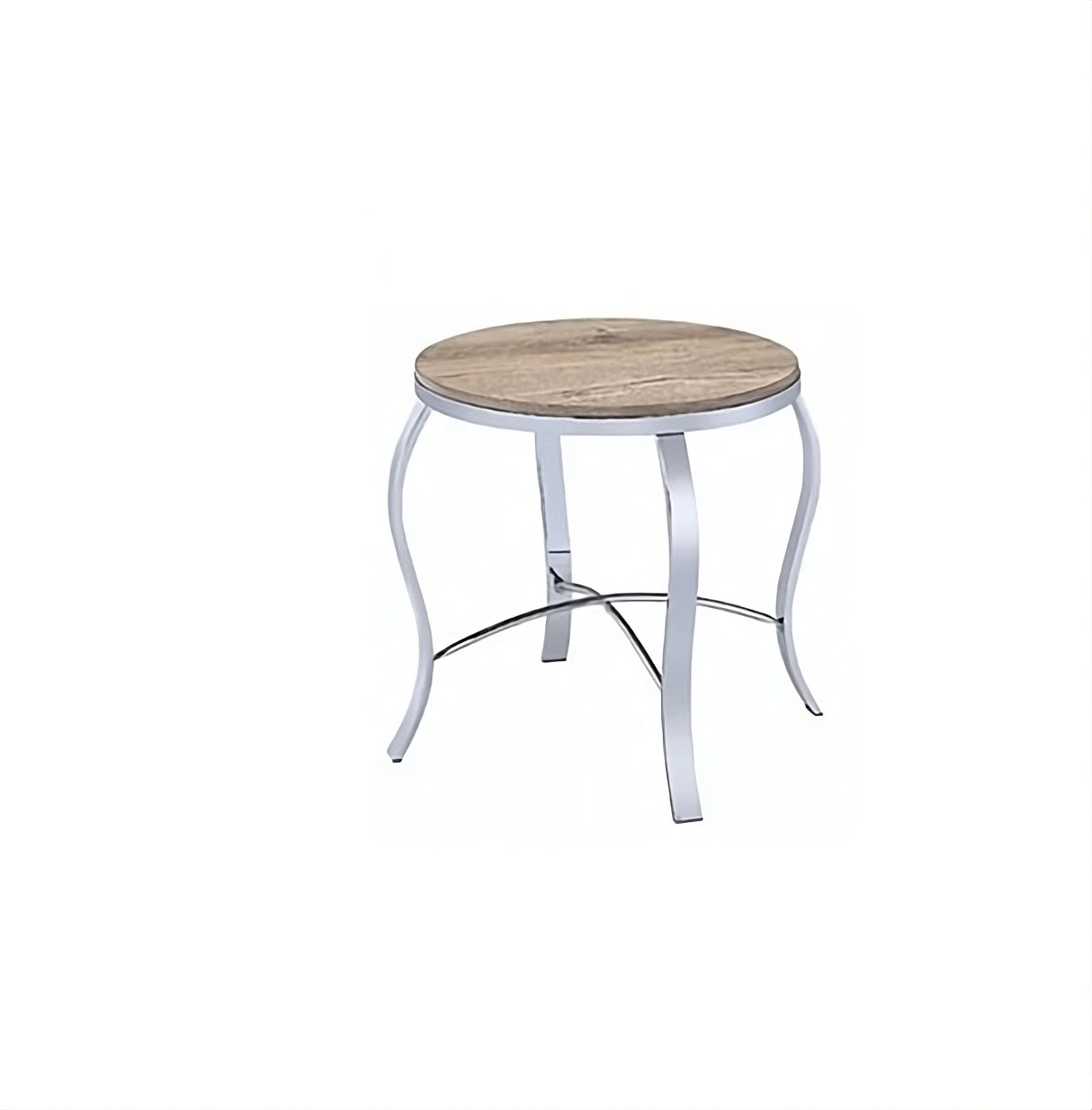 19" Gray And Brown Wood And Stainless Steel Round End Tables