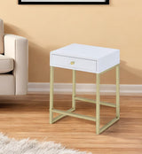 24" Gold And White Solid Wood End Table With Drawer