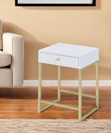 24" Gold And White Solid Wood End Table With Drawer