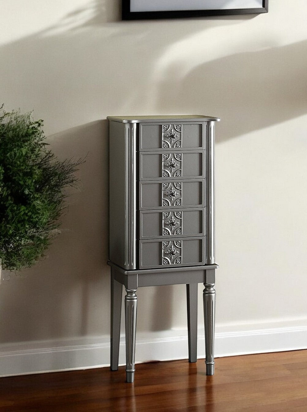 40" Silver 5 Mirrored Nightstand