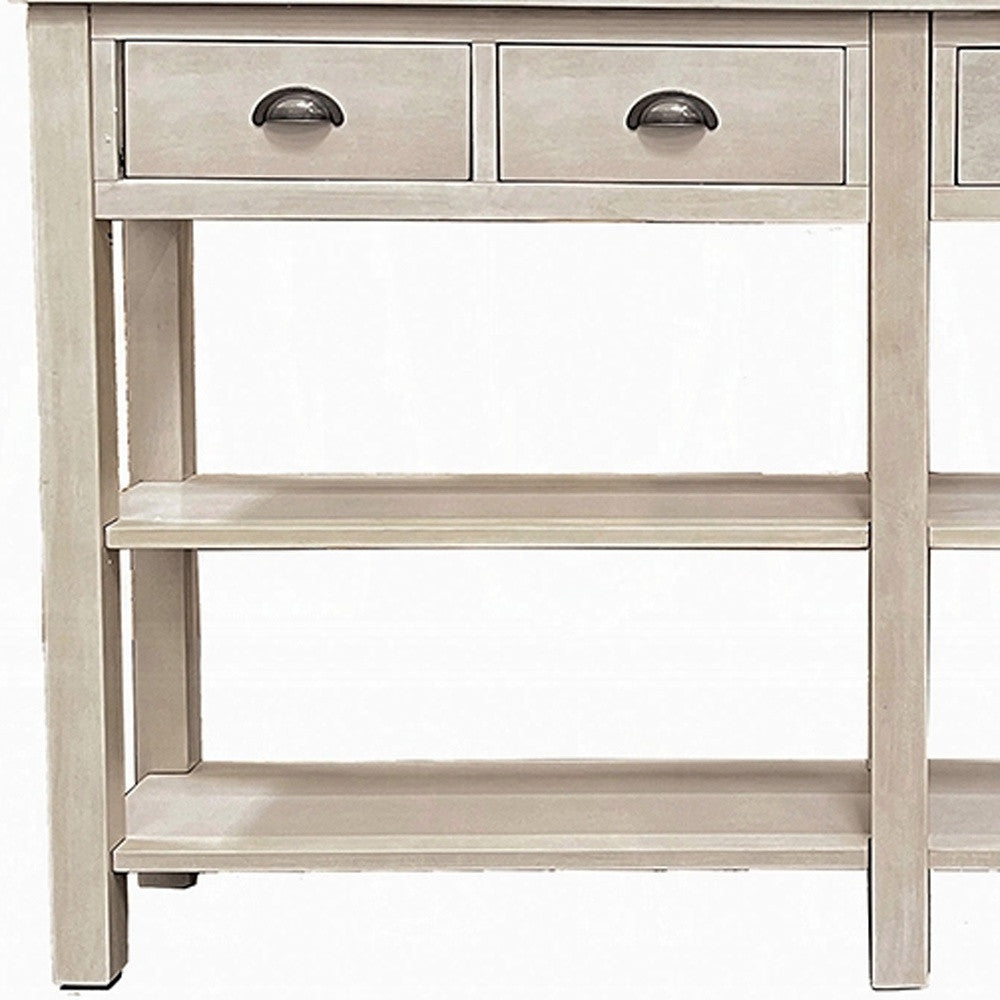 60" Cream Console Table With Shelves And Drawers